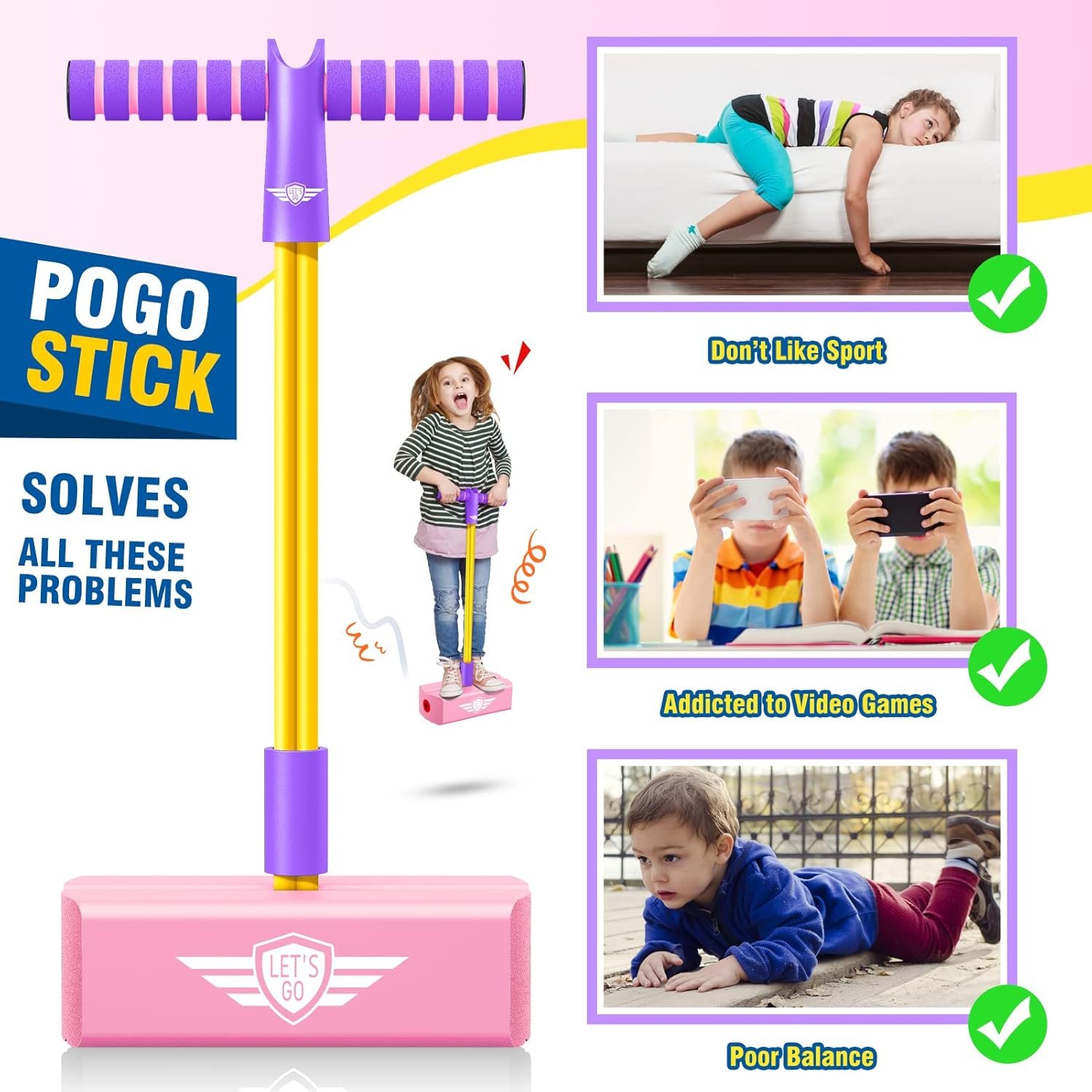 Gifts for 3-12 Year Old Boys Girls, Foam Pogo Jumper for Kids Fun Toys for Kids 5-7 Pogo Stick for Kids Cool Toys for Autistic Fun Sports Games for Kids Christmas 2020 Presents for Girls, Pink - Image 5