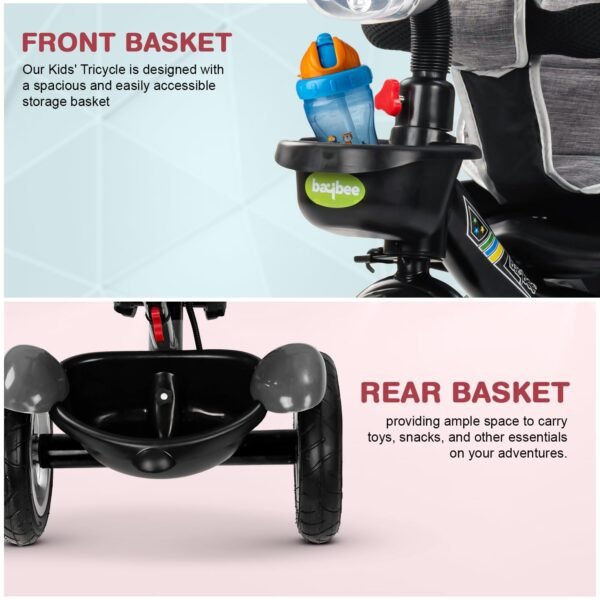 Baybee Klinto 2 in 1 Baby Tricycle for Kids | Plug N Play Baby Cycle Trikes with Parental Control, Canopy, LED Light & Music, Kid Triycle with Safety Guard, Kids Cycle for 2-5 Years boy Girl (Ash) - Image 5