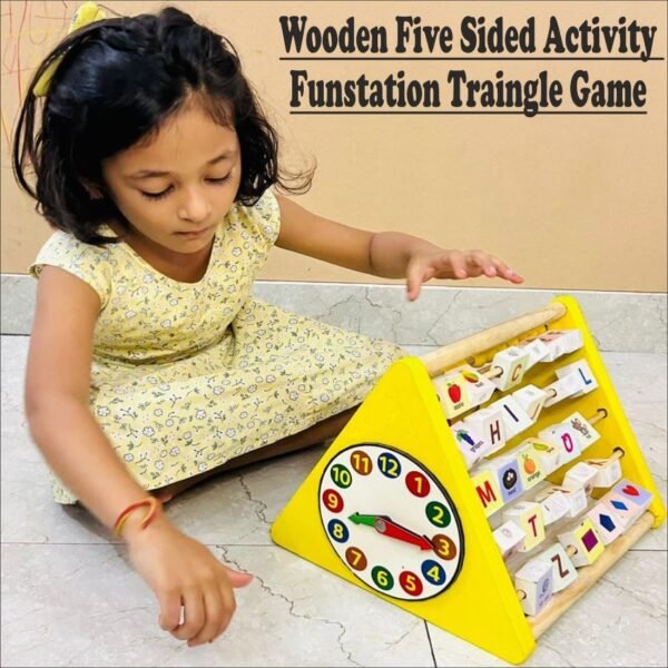 5 in 1 Activity Triangle Center Cube | Alphabet Blocks Abacus Clock Writing | Counting Beads Assembly Toys for Kids Montessori Learning Toy for 1-5 Year Old Kids (Activity Triangle Game) - Image 3