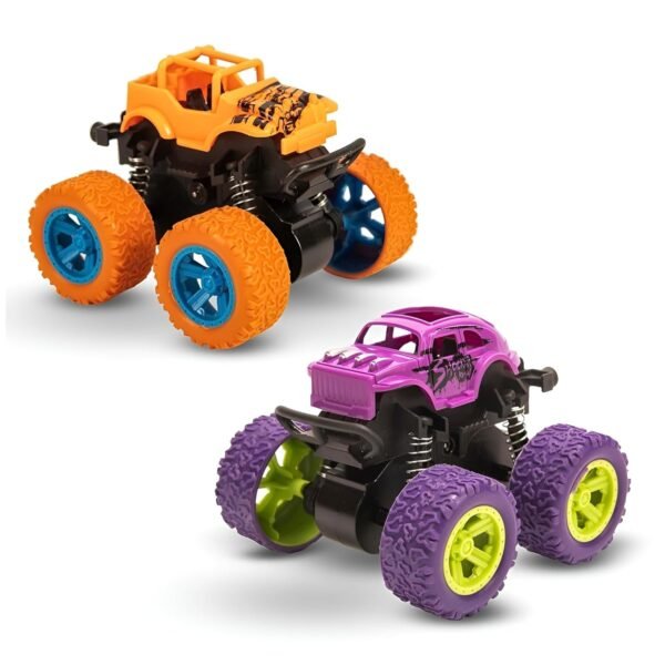 SkyWhiz 4x4 Mini Monster Friction Power Truck, Toys for Boys 3-7 Years Old, Durable High-Density Alloy and Non-Toxic Plastic (Pack of 2)