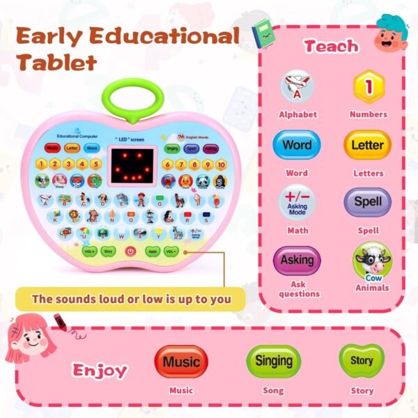 SUPER TOY Alphabet Number Learning Electronic Tablet LED Display Musical Laptop Toy for Toddlers Age 2-5 Years Boys Girls Birthday Gift - Image 3