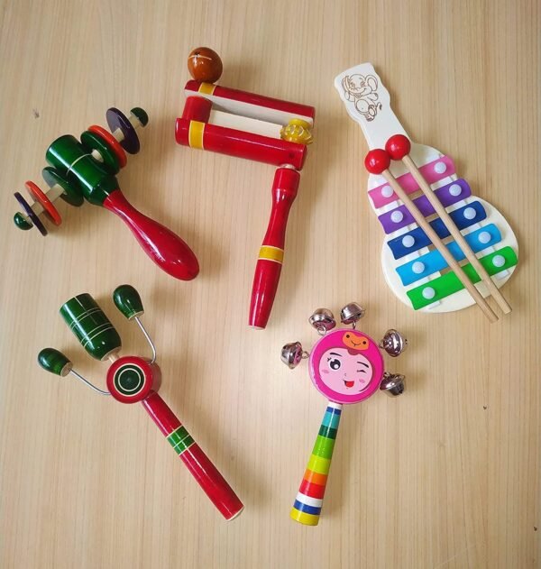 Wooden Rattles for Baby, Infants, New Born Babies Toys N (0 to 6 to 12 Months) - Set of 5 pcs - Non Toxic Multicolor - Made in India - Discover Sounds & Develops Sensory Skills