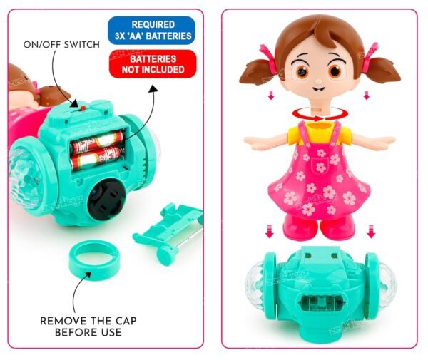 Zest 4 Toyz Musical Dancing Girl Doll Activity Play Center Toy 360 Degree Rotating with Flashing Lights and Bump n Go Action Toys for Kids (Pack of 1) Pink - Image 5