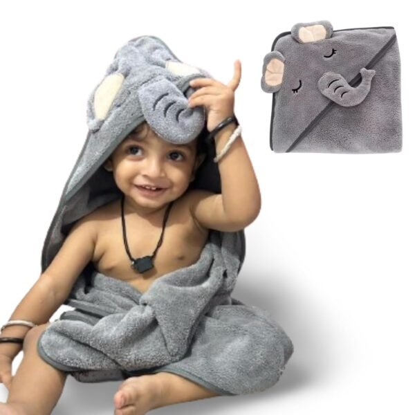 Hooded Baby Towel - Premium Soft Baby Bath Towel for Bathtub for Newborn, Infant-Ultra Absorbent, Natural Baby Stuff Towel for Boys and Girls (Bear, Kitty & Puppy) (Elephant) | Polyester Blend - Image 2