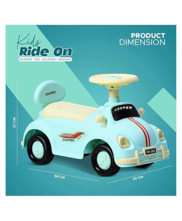 Car Ride-On for Kids with Headlights Music Under Seat Storage Big Wheels and Push Handle Ideal Ride-On for 1+ Years Kids 20kg Capacity Durable Blue Baby Toy Car Green - Image 3