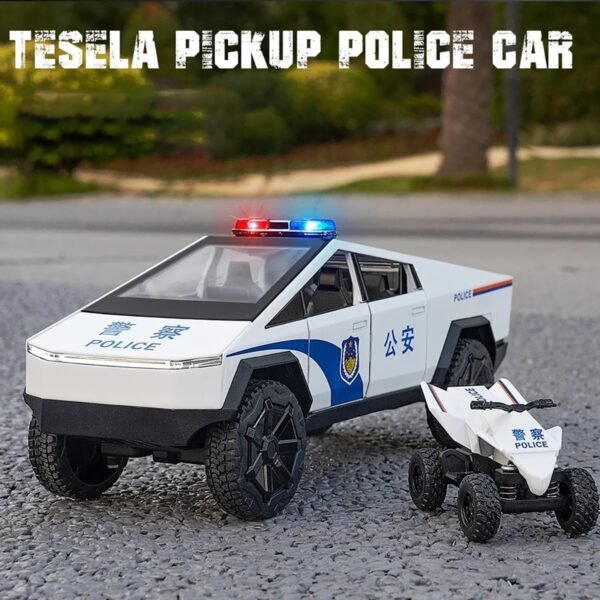 Model Car Zinc Alloy Pull Back Toy Diecast Toy Cars with Openable Doors, Sound and Light for Kids Boy Girl Gift (1:24 Police Tesla - White Color) - Image 5