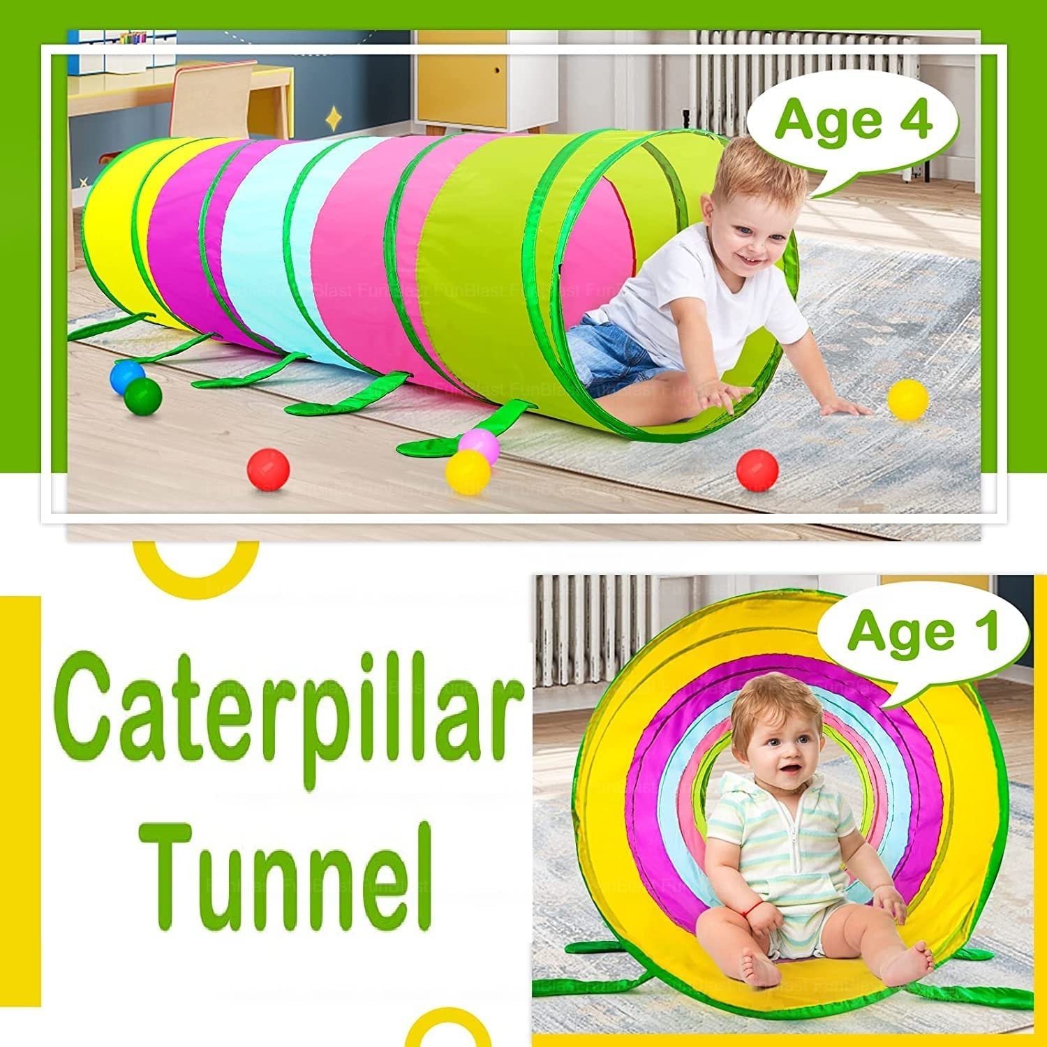 FunBlast Pop-Up Play Tunnel Tent House for Kids - Foldable Outdoor Playhouse for Toddlers, Girls & Boys - Multi-Colored Activity Toy (1 Tent House Theme) - Image 6