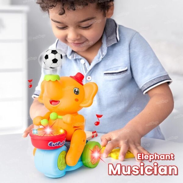 Zest 4 Toyz Musical Walking Elephant Drummer Toy with Flashing Light & Sound Toy for Kids Beating Drum Blowing Ball Toy - Yellow - Image 2