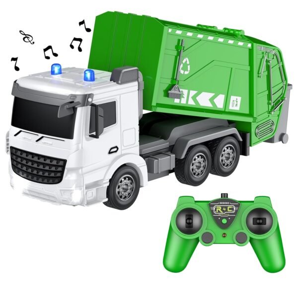 2.4Ghz Remote Control Garbage Truck Toys,1/24 RC Garbage Truck with 6 Channel Remote Control Waste Management Garbage Truck, Birthday Gifts Ideas for Boys Age 3-8 Year Old