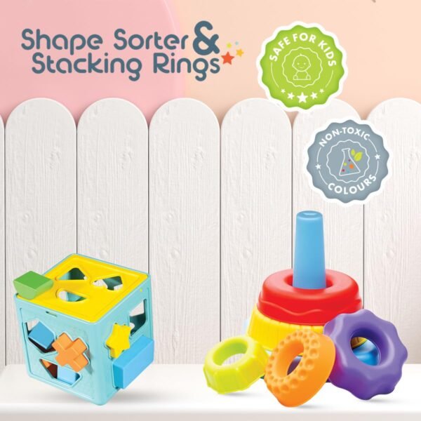 Amazon Brand - Jam & honey Stacking Toys for Kids Age 12+ Months I Sorting & Stacker Game for Kids I 6 Rings & 20 Shapes I Multicolour Toy - Image 3