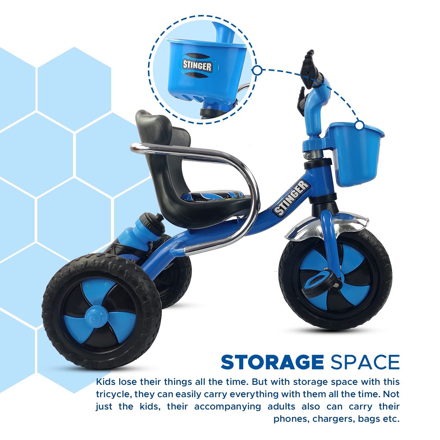 Dash Stinger Tricycle for Kids 3-5 Years, Baby Cycle With Storage Basket and Sipper (Capacity 25kg | Blue) - Image 4