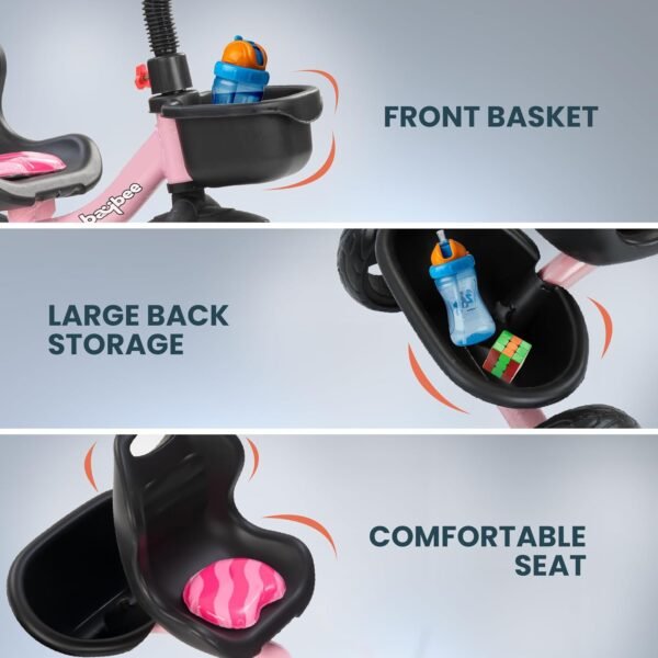 Baybee TRIGx Baby Tricycle for Kids | Smart Balanced Baby Trikes with Comfort Seat, Front & Back Storage Baskets & Eva Wheels | Children Bicycle for Kid | Kids Cycle for 2-5 Years Boy Girl (Pink) - Image 5