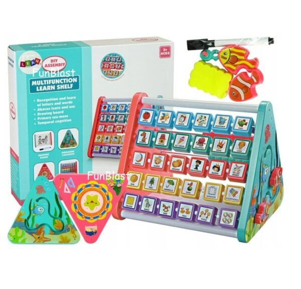 FunBlast Activity Learning Toy - 5 in 1 Multifunctional Activity Triangle Learn Shelf, ABC and Number Learning Puzzle for Kids, Montessori Learning Toys for 2 3 4 Years Old Kids - Multicolor