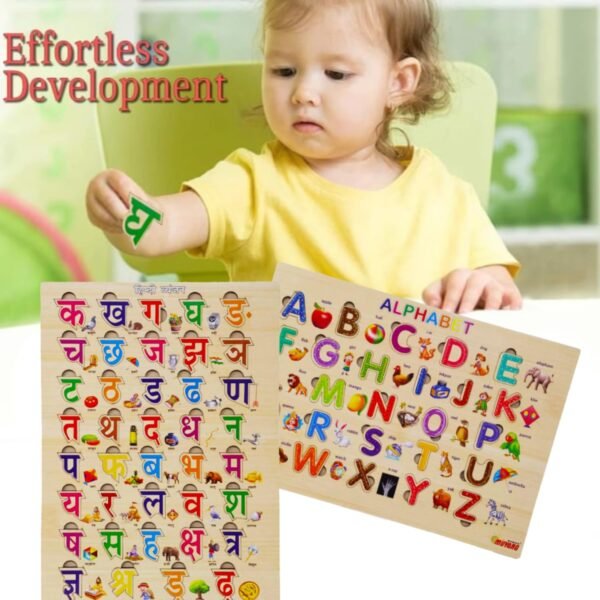 SIDAK Combo Hindi & English Wooden Alphabets 39 Hindi 26 English Alphabets Educational Pegged Puzzle for Toddlers 3-5 Years Old Preschool Kids Game for Learning Alphabets for Kids - Image 6