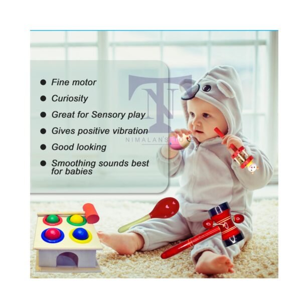 NARPAVI Arts & Crafts- Colourful Rattles and Xylophone Toys for Kids - Non-Toxic Attractive Rattle for New Born – Wooden rattles and xyolophone with teether (Pack of4) - Image 6