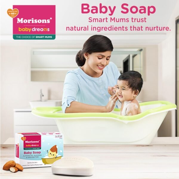 Morisons Baby Dreams Moisturising Baby Bathing Soap with Almond oil & Glycerine,75 gm (Pack of 4) - Image 5