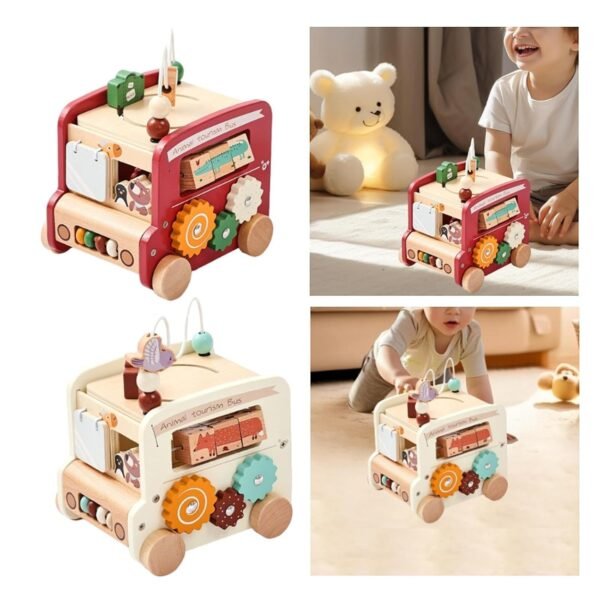 Toy 5-in-1 Bus Toy with Hammer Musical Pounding Toy for Kids Children Boys Girls Red - Image 5