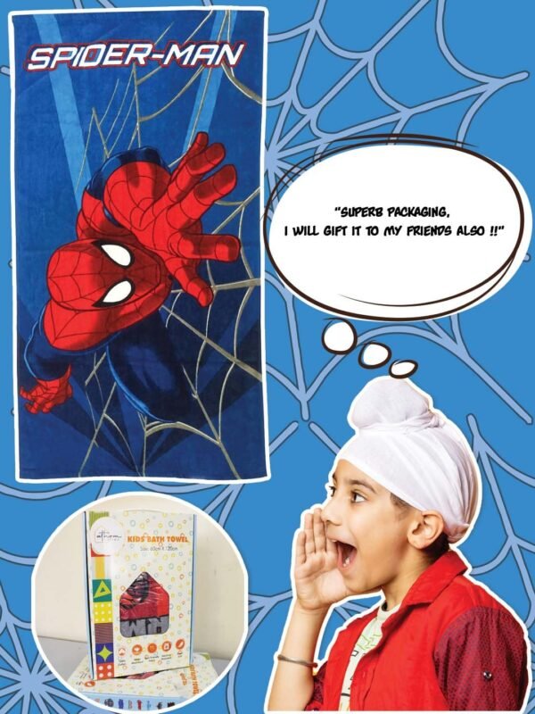Athom Living Marvel Spider-Man 350 GSM Cotton Bath Towel for Kids & Adults – Soft, Absorbent, Quick-Drying, Blue Color, Superhero Themed Towel - Image 6