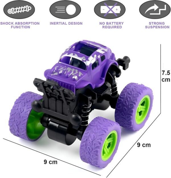 SkyWhiz 4x4 Mini Monster Friction Power Truck, Toys for Boys 3-7 Years Old, Durable High-Density Alloy and Non-Toxic Plastic (Pack of 2) - Image 2