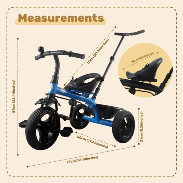 Mini Prima Tricycle for Kids | Tricycle for Kids | Cycle for Kids 1-4 Years | Baby Cycle | Bicycle for Kids with Storage Basket, Cushion Seat and Seat Belt TZ-582 (Blue) - Image 2