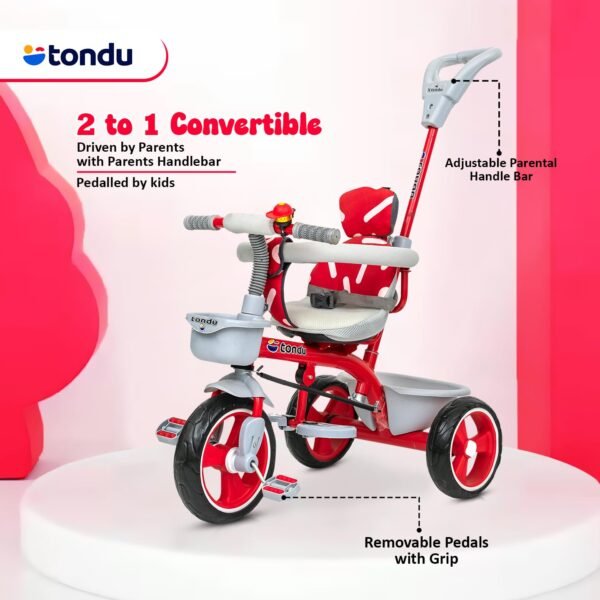 TONDU Tricycle for Baby/Kids with Safety Arm & Seat Belt with Parental Control Tricycle (Red) - Image 4