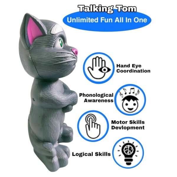 WISHKEY Plastic Intelligent Mimicking Tom Talking Toys for Kids, Story Telling and Singing Toy for Children, Musical Toys for Baby, Grey, 3+Years(Set of 1) - Image 5