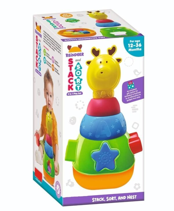 Toys Treasure Reindeer Stacking Toys N Shape Sorter Toys for Kids 2 in 1 Short Play Multicolour - 10 Pieces for Kids/Toddlers/Infants | Baby Toys | Toys for 1 + Year Old - Image 4