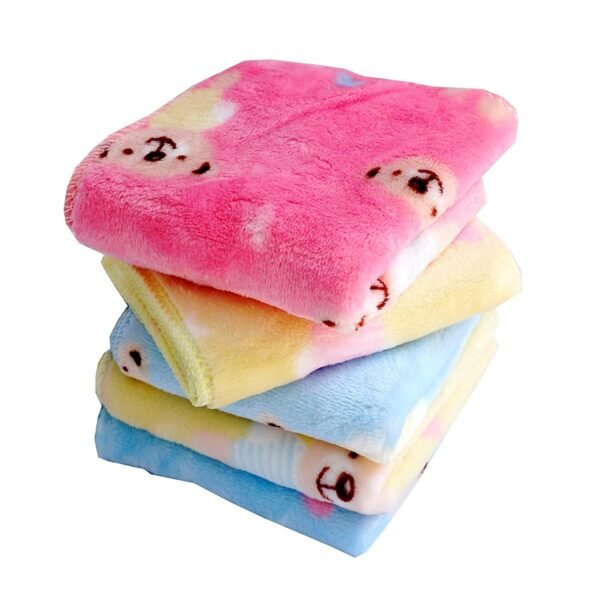 Unisex Soft Fluffy Thick Cotton Teddy Bear Print Face Towel/Handkerchief Set of 12 (10X10 Inches) - Image 3