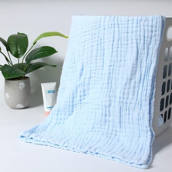 MOM\'S HOME Baby Super Soft Absorbent Muslin 6 Layer wash Towel- 100X100 CM - | 0-3 Years | Blue