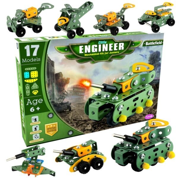 class fun- educational toys little engineer mechanical kit for juniors - build your own battlefield vehicles - building construction engineering toys for kids(age 5 to 12)-Multi color