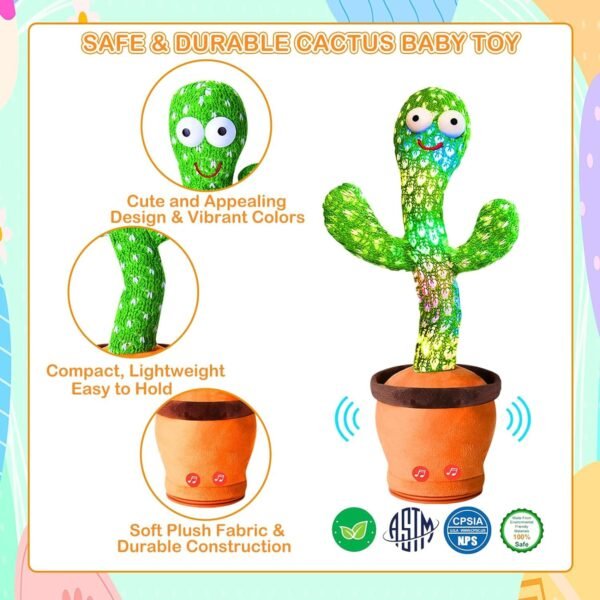 Storio Rechargeable Toys Talking Cactus Baby Toys for Kids Dancing Cactus Toys Can Sing Wriggle & Singing Recording Repeat What You Say Funny Education Toys for Children Playing Home Decor for Kids - Image 6
