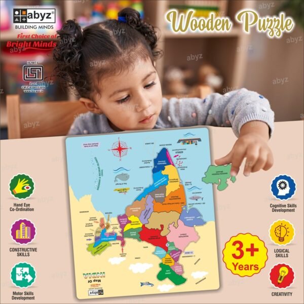ABYZ India Map Wooden Jigsaw Puzzles - Geography for Kids Educational Toys for Learning Puzzles Suitable for Children Ages 4-8 - Fun & Challenging Brain Booster Games Focus and Memory for Boys & Girls - Image 4