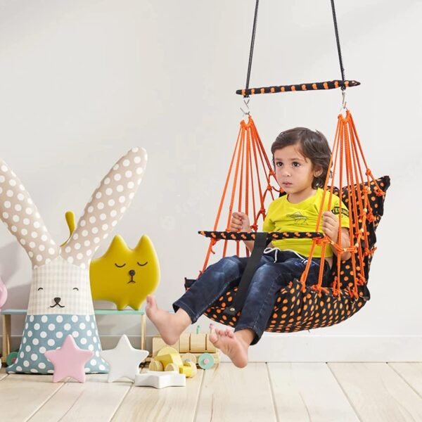 Swing For Kids Cotton Baby Swing Chair For Kids Baby\'S Children Folding And Washable 1-5 Years With Safety Belt/Home, Garden Jhula For Babies | Cradle | (A. Orange Dott), 35 centimeters
