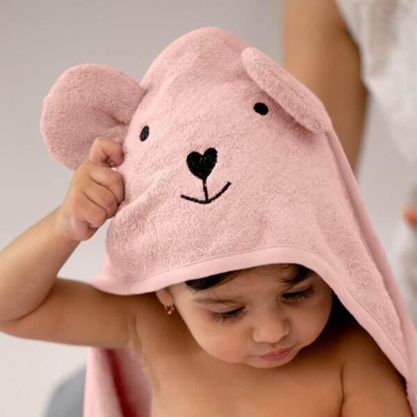 THEONI Hooded Bamboo Baby Towel – Ultra Soft, Absorbent Bath Towel for Newborns, Infants & Toddlers | Skin-Friendly, Breathable, 400 GSM, 85x85 cm (Peach) - Image 4