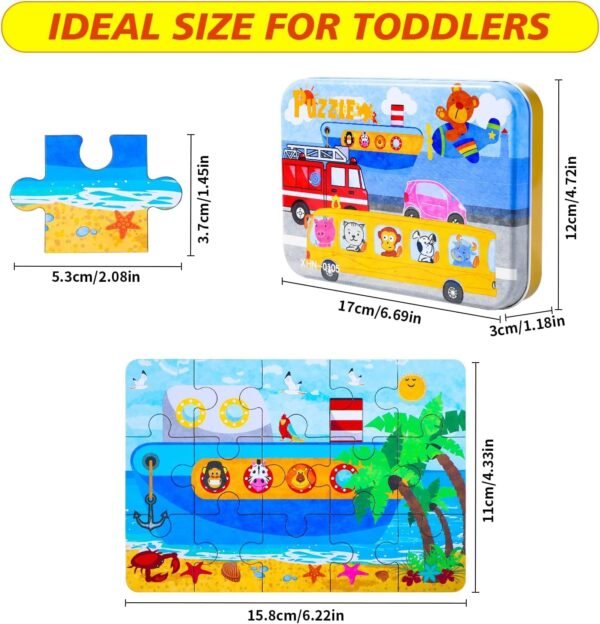 Tiny Toys 4 in 1 Wooden Zigsaw Puzzles in Keep Safe Iron Box Boys Girls 2-8Yrs (Farm Days),kids - Image 2
