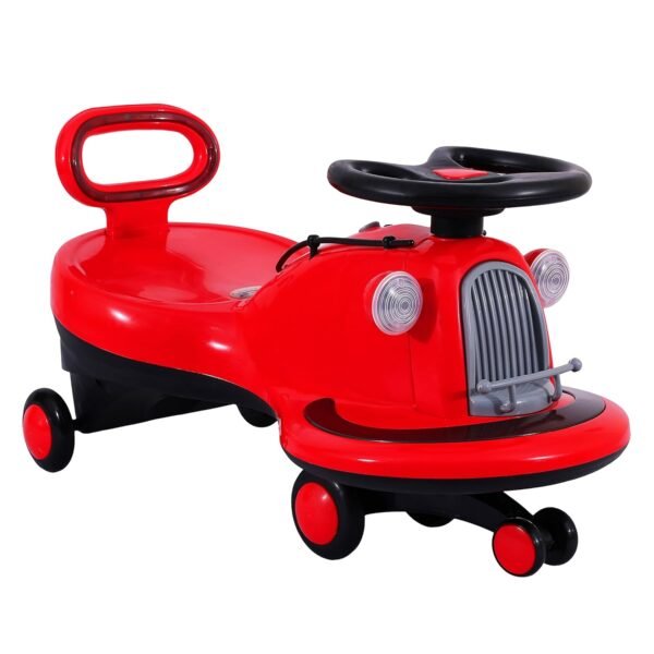 KURB Ride On Swing Car for Kids 1-5 Years| Magic Car with Light & Music | Twister Car with Back Support | with Storage Basket| Comfortable & Durable Seat (Red)