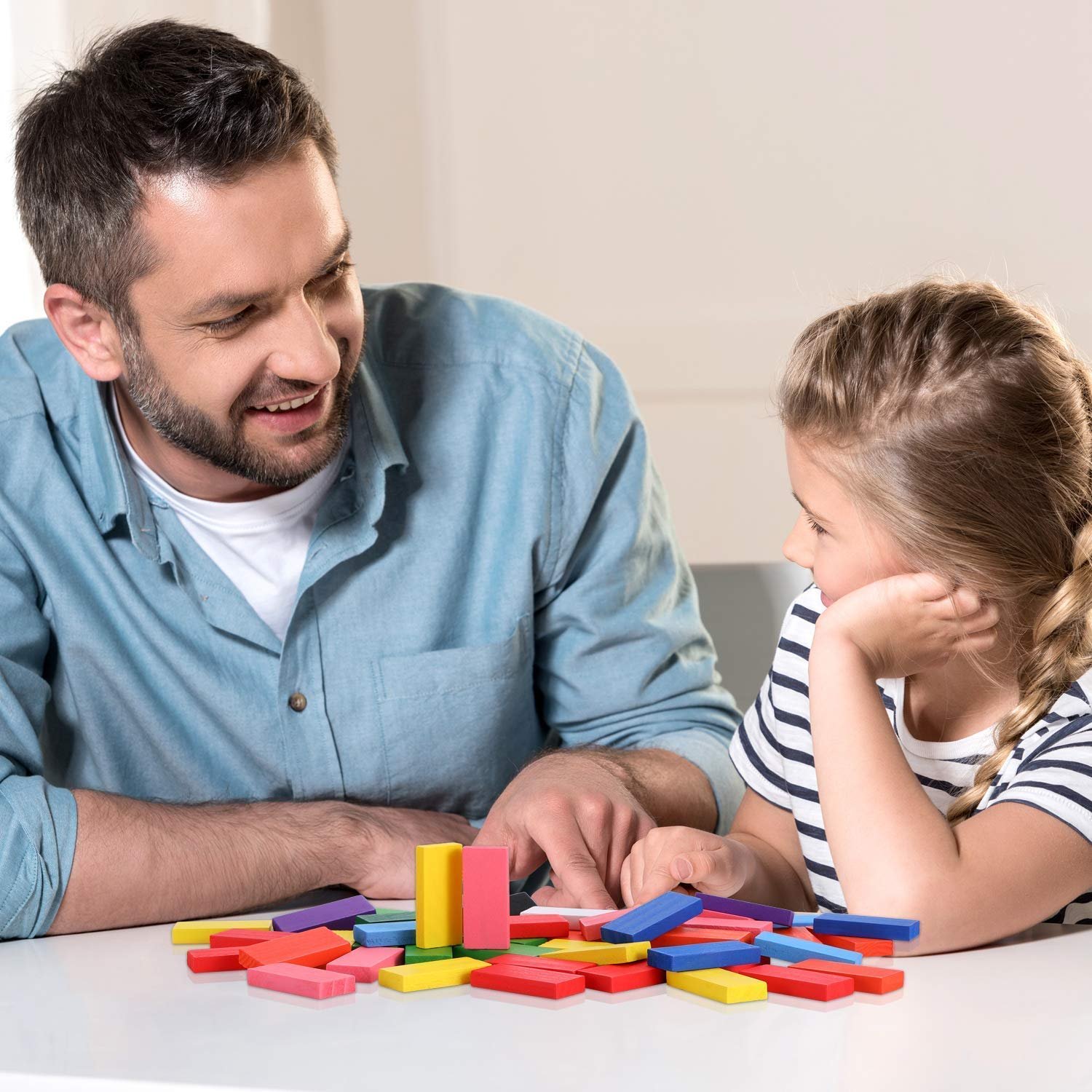 Non-Toxic Kids Dominoes Building Blocks Set for 3-8 Years Old Kids,12 Random Color,100 Piece