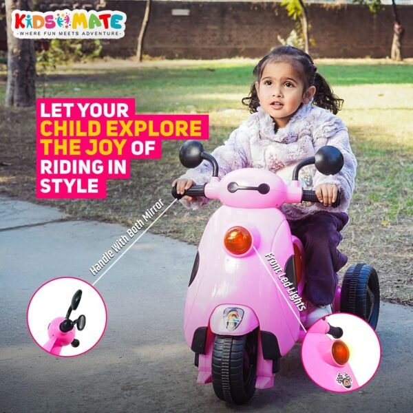 Kidsmate Mini Electric Scooty Bike for Kids | Parental Control & Cushioned Seat | 3 Wheels Battery Scooty for Kids with 6V Motor, LED Lights, Music & Foot Accelerator | Ideal for Age 1-4 Yrs - Pink - Image 4