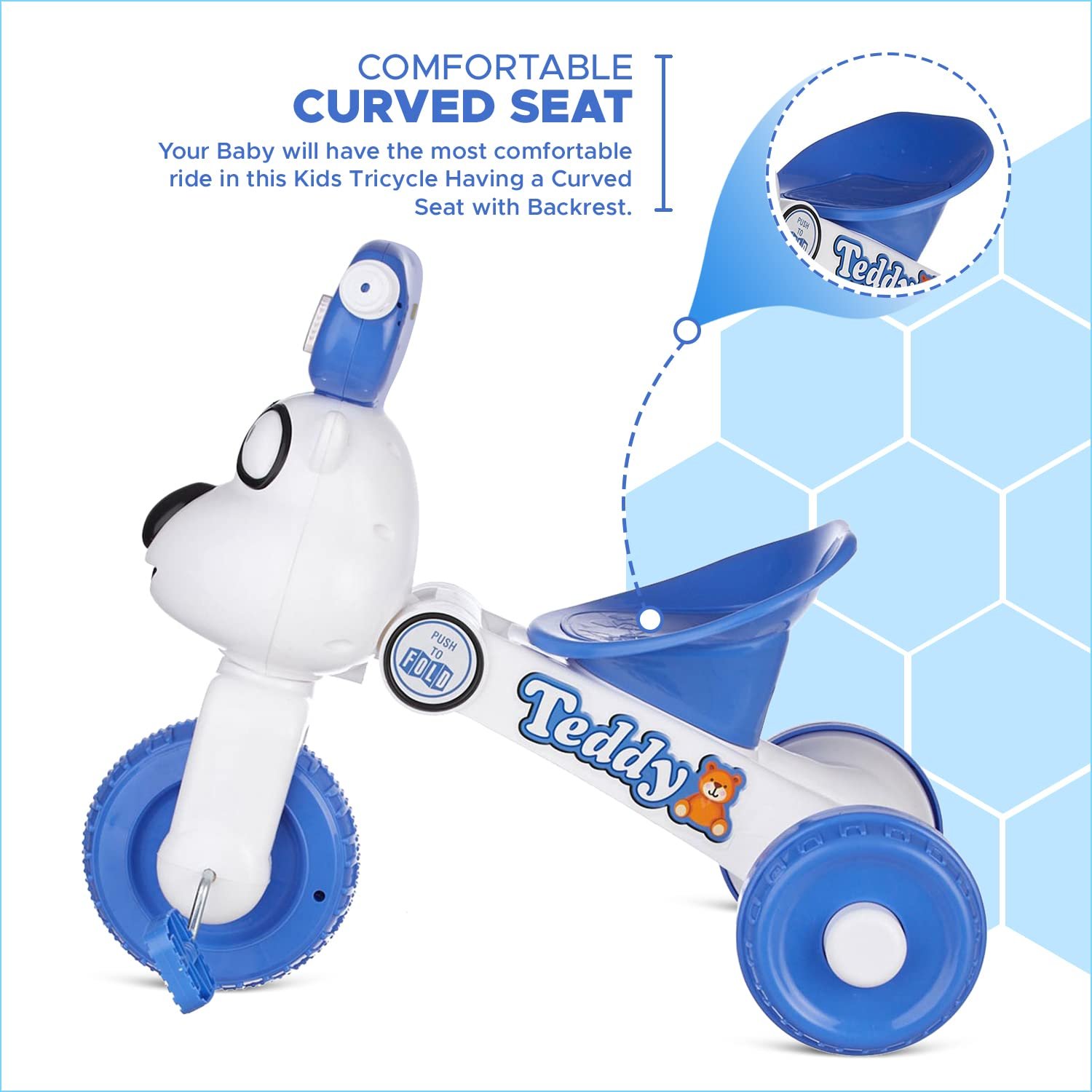 Dash Teddy Foldable Tricycle for Kids 1-3 Years, Baby Cycle With Light and Music (Capacity 20Kg | Blue) - Image 4