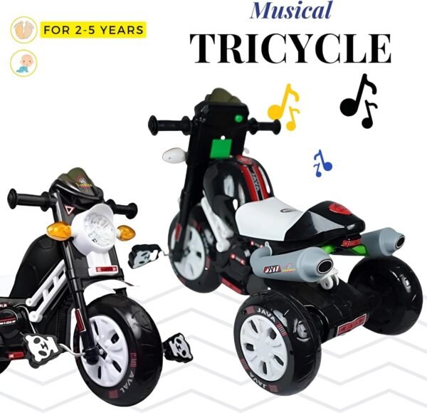 Toyshine Java Sports Bike Pedal Tricycle with Musical Horn & Light Non Battery Operated Ride On for 2-6 Years Carrying Capacity Upto 30 Kgs (Black) - Image 2