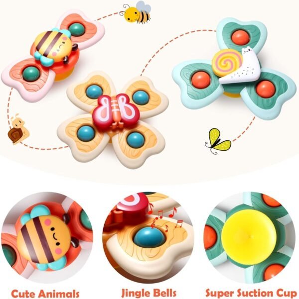 Umadiya® Baby Bath Toys Spinner Toy 3 PCS Spinners for Baby Toddlers Boys Girls Waterproof Suction Cup Spinning Top Rotating Montessori Learning Toy Sticks to Smooth Surface Return Gift for Kids - Image 2