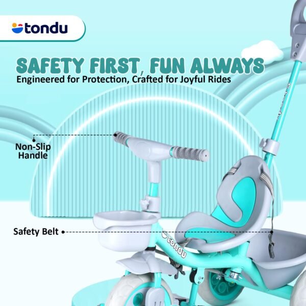 TONDU Kiddo Tricycle for Kids/Baby with Storage Basket | Seat Belt with Parental Control Baby Tricycle (Sea Green) - Image 6