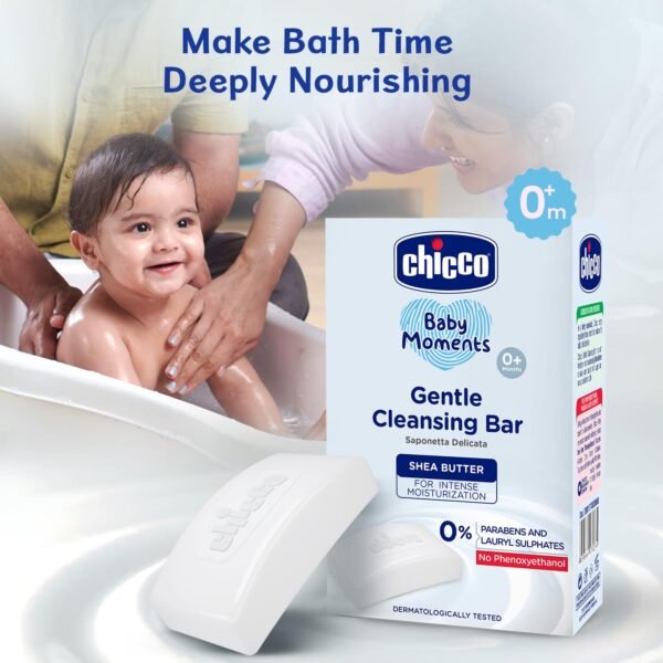 Chicco Baby Moments Gentle Cleansing Bar with Goodness of Shea Butter, 100g| For Intense Moisturization| Parabens & Phenoxyethanol Free|Dermatologically Tested | Soap for Babies & Kid\'s Sensitive Skin - Image 2