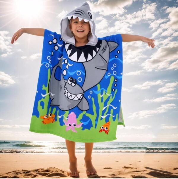 Butterthief Poncho Towel for Kids | Hooded Bath Towels | 60 x 120 cm Toddler Pool Towel for Boys & Girls, 1-7 Years (Blue Shark)