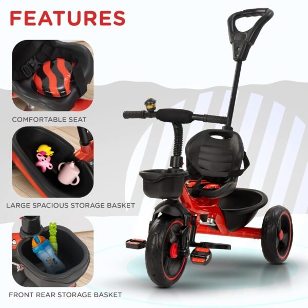Baybee Terra Pro Baby Tricycle for Kids | Smart Baby Trike Cycle with Adjustable Parental Handle, Front & Back Storage & Foot Rest | Children Bicycle for Kid | Kids Cycle for 2-5 Years Boy Girl (Red) - Image 4