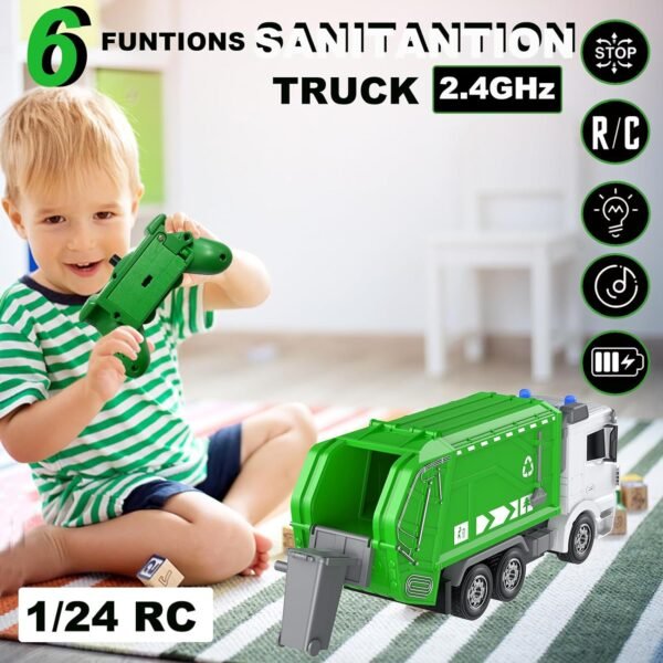 2.4Ghz Remote Control Garbage Truck Toys,1/24 RC Garbage Truck with 6 Channel Remote Control Waste Management Garbage Truck, Birthday Gifts Ideas for Boys Age 3-8 Year Old - Image 2