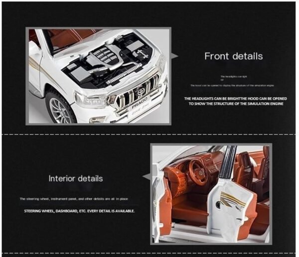 Compatible for 1:24 Toyota Prado Toy Car Model, Diecast Collectible Pull Back Model Car with Sound and Light, Toy Gift Vehicles for Adults Kids Boys Girls?Black? - Image 4
