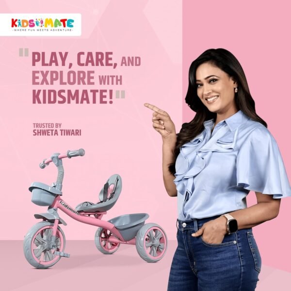 Kidsmate Starlight Premium Cycle for Kids Cycle 2-5 Years - Tricycles for Boy&Girl - Baby Cycle -Bicycle for Kids| Bike for Kids with Eva Wheel,Bell&Basket for Toys -Tricycle 30Kg Capacity (Pink) - Image 2