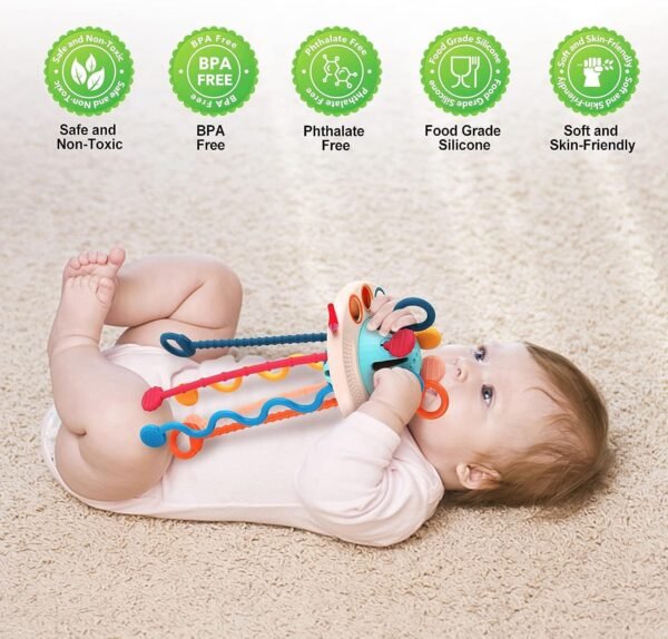 Kidology Soft Pull String Sensory Teething Toy for Babies 6 months & above | Food Grade Silicone teether | Montessori toys for travel | Fine Motor Skills, Fun activity for Toddlers (UFO), Multicolor - Image 6