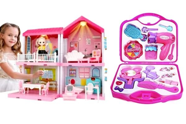 Dream Palace Doll House | Play Set | Girls Doll House | Play Set with Accessories | Dolls with Furniture| Role Play Set|Age for 3-8 Years (Doll House + Beauty Set) - Image 2